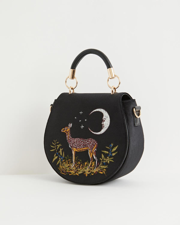 Deer-print leather bowling bag