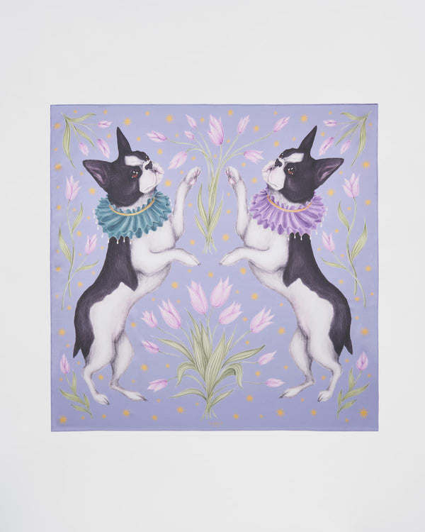Catherine Rowe Pet Portraits Frenchie Silk Square Scarf - Lavender