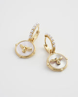 Honey Bee & Pearl Huggie Earrings