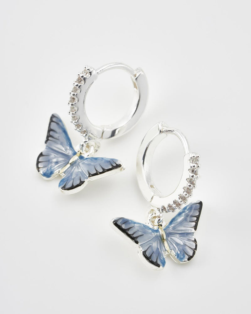 Blue Butterfly Silver Earrings