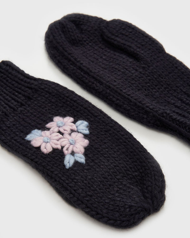 Forget-Me-Not Knitted Navy Mittens