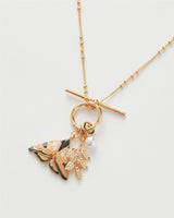 Enamel Moth & Leaf Charm Necklace