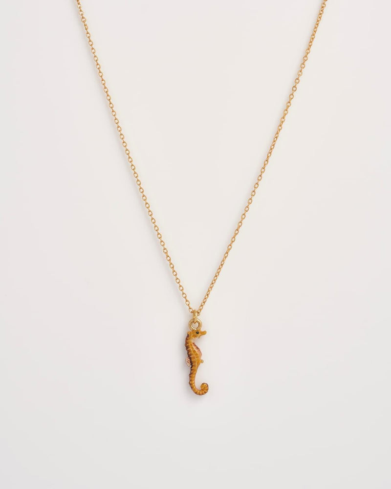 Seahorse Worn Gold Short Necklace