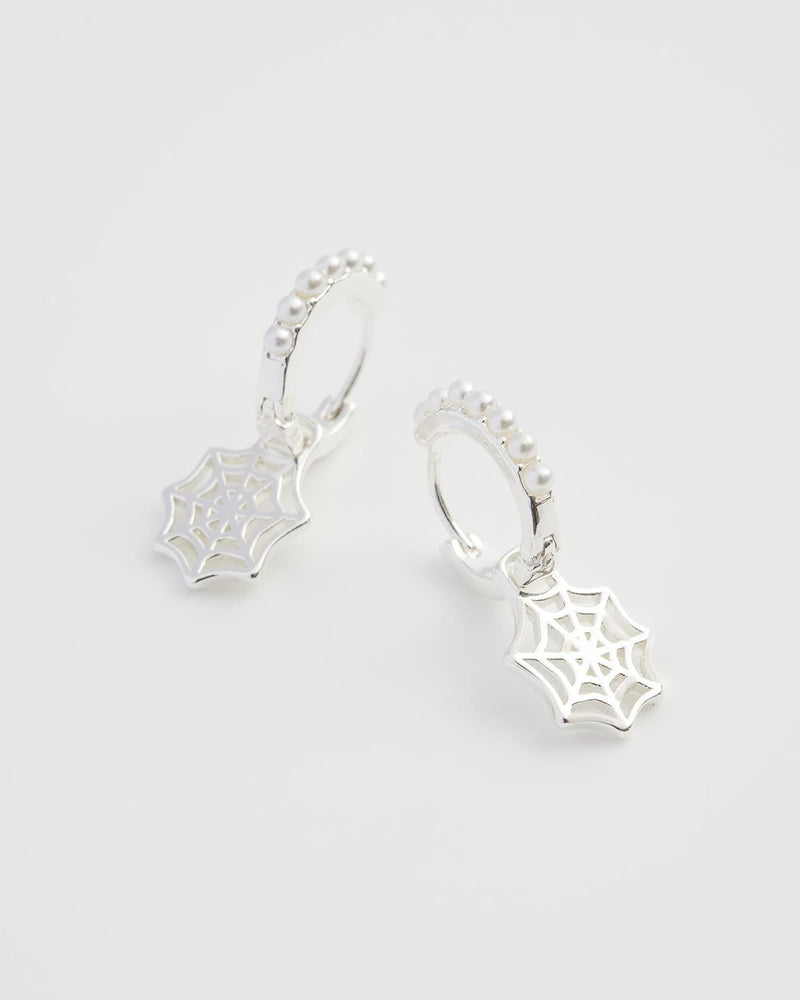 Cobweb Huggie Silver Earrings