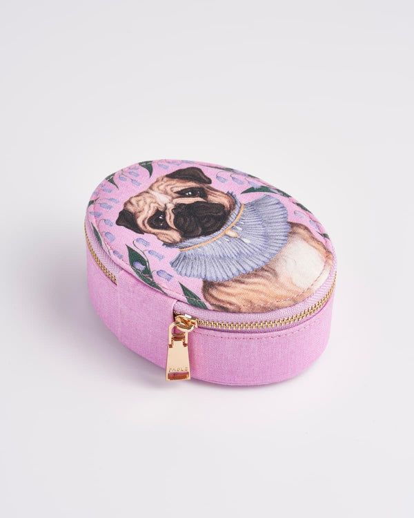 Catherine Rowe Pet Portraits Pug Oval Jewellery Box - Pink