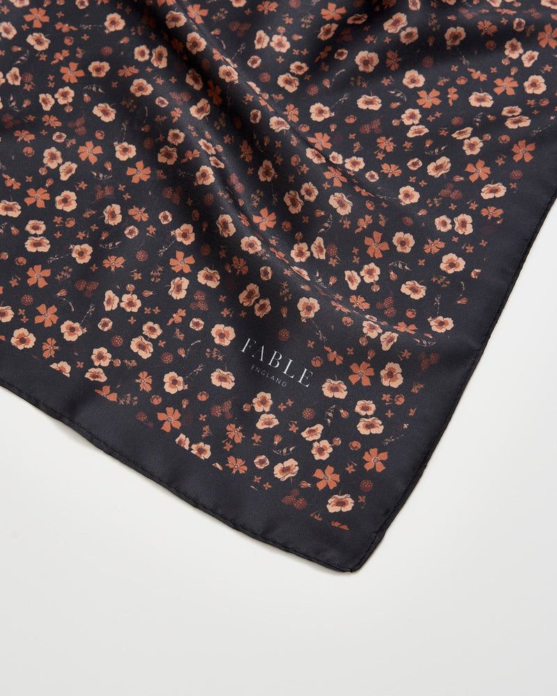 Deco Blooms Silky Lightweight Black Scarf