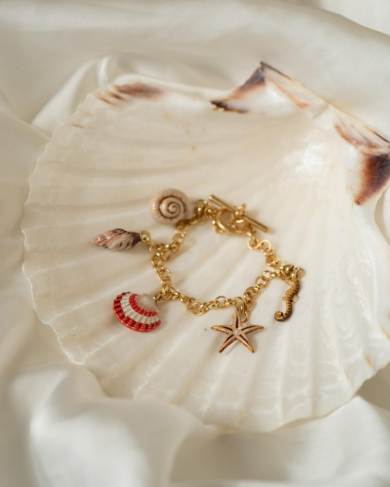 Hand Painted Shell Worn Gold Charm Bracelet