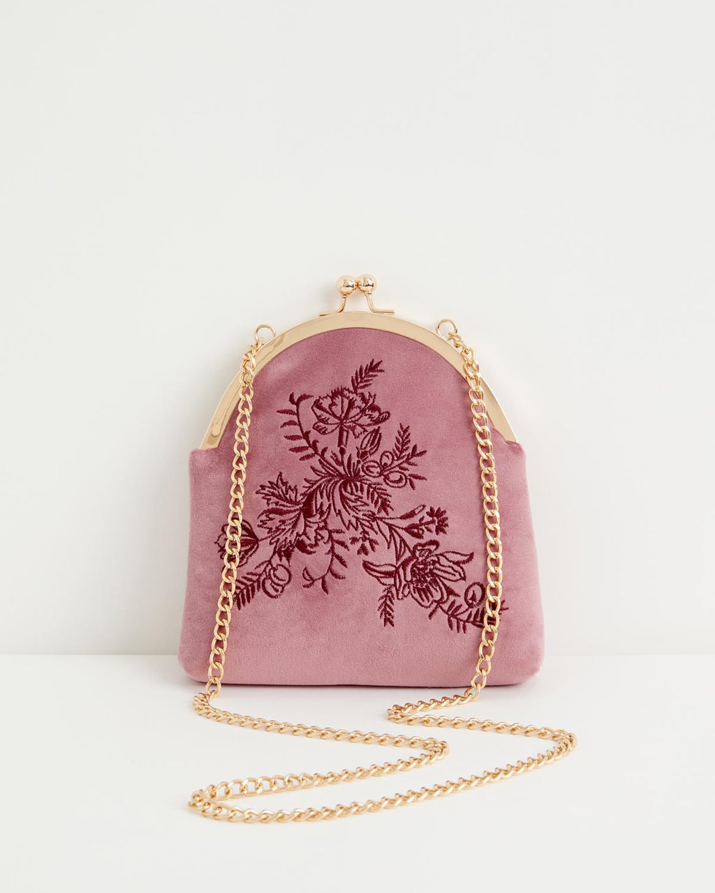 Victoriana Embroidered Bag Rose Pink Velvet