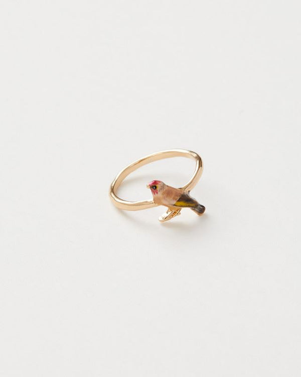 FABLE Enamel Goldfinch Ring - S - Blue Hanging - Disc