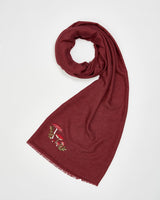 Mushroom Embroidered Burgundy Pashmina Scarf