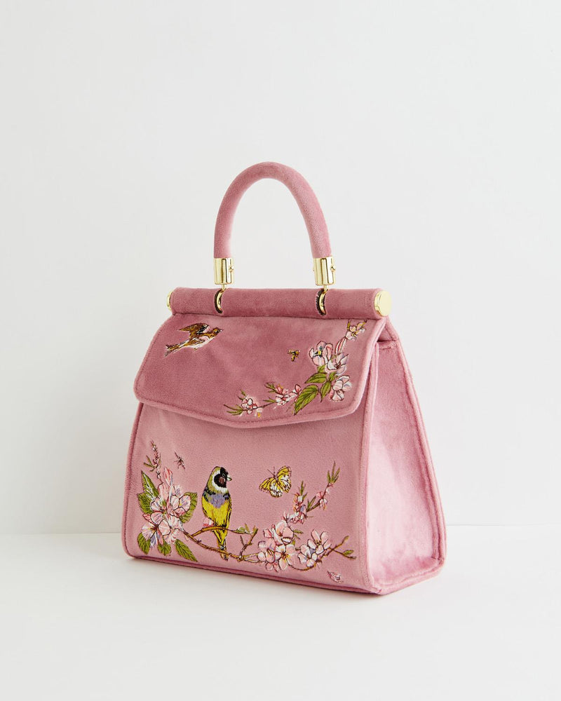 Morning Song Bird Embroidered Mini Pink Tote