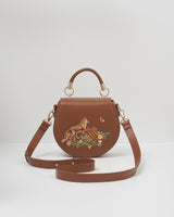 Fox & Pumpkin Embroidered Tan Saddle Bag