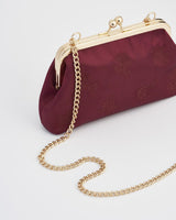 Victoriana Embroidered Burgundy Satin Clutch Bag