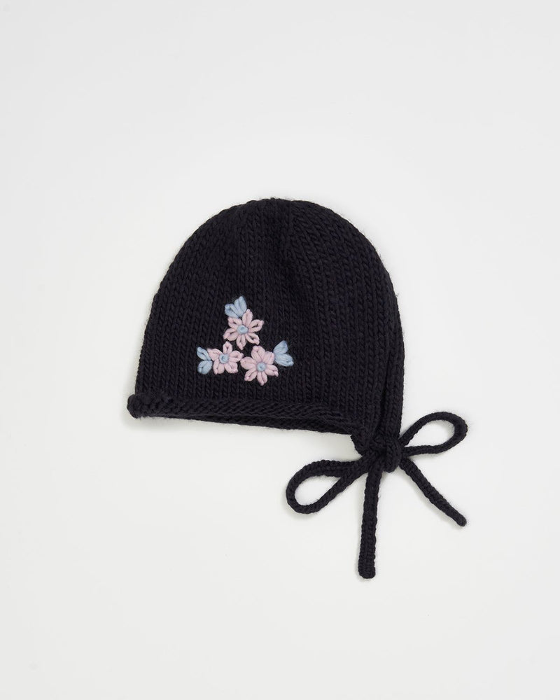 Foget-Me-Not Knitted Navy Bonnet