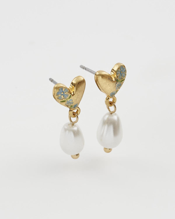 Forget-Me-Not Heart & Pearl Earrings