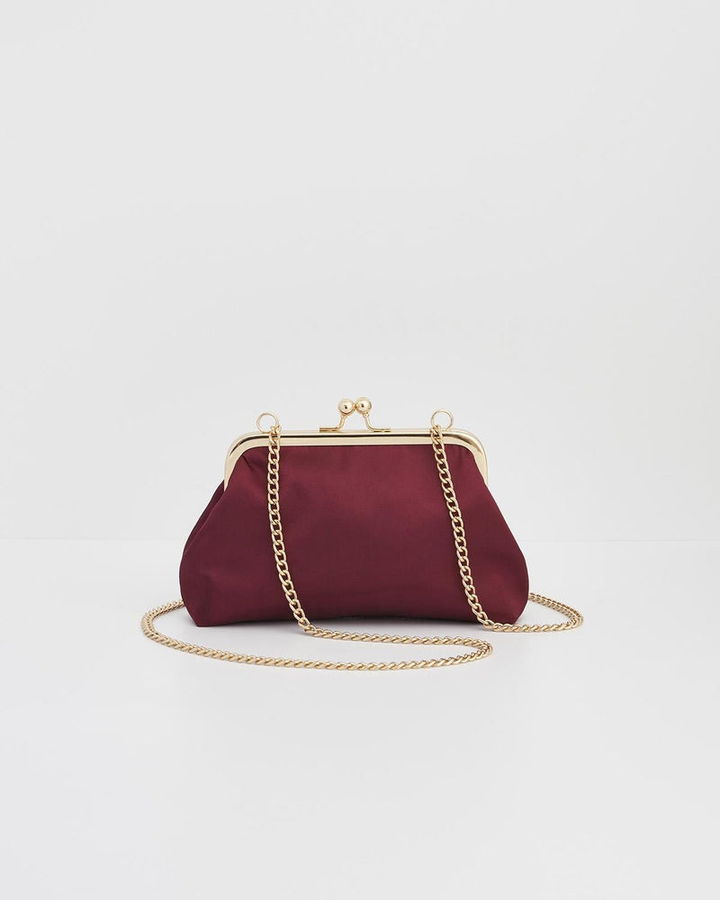 Victoriana Embroidered Burgundy Satin Clutch Bag