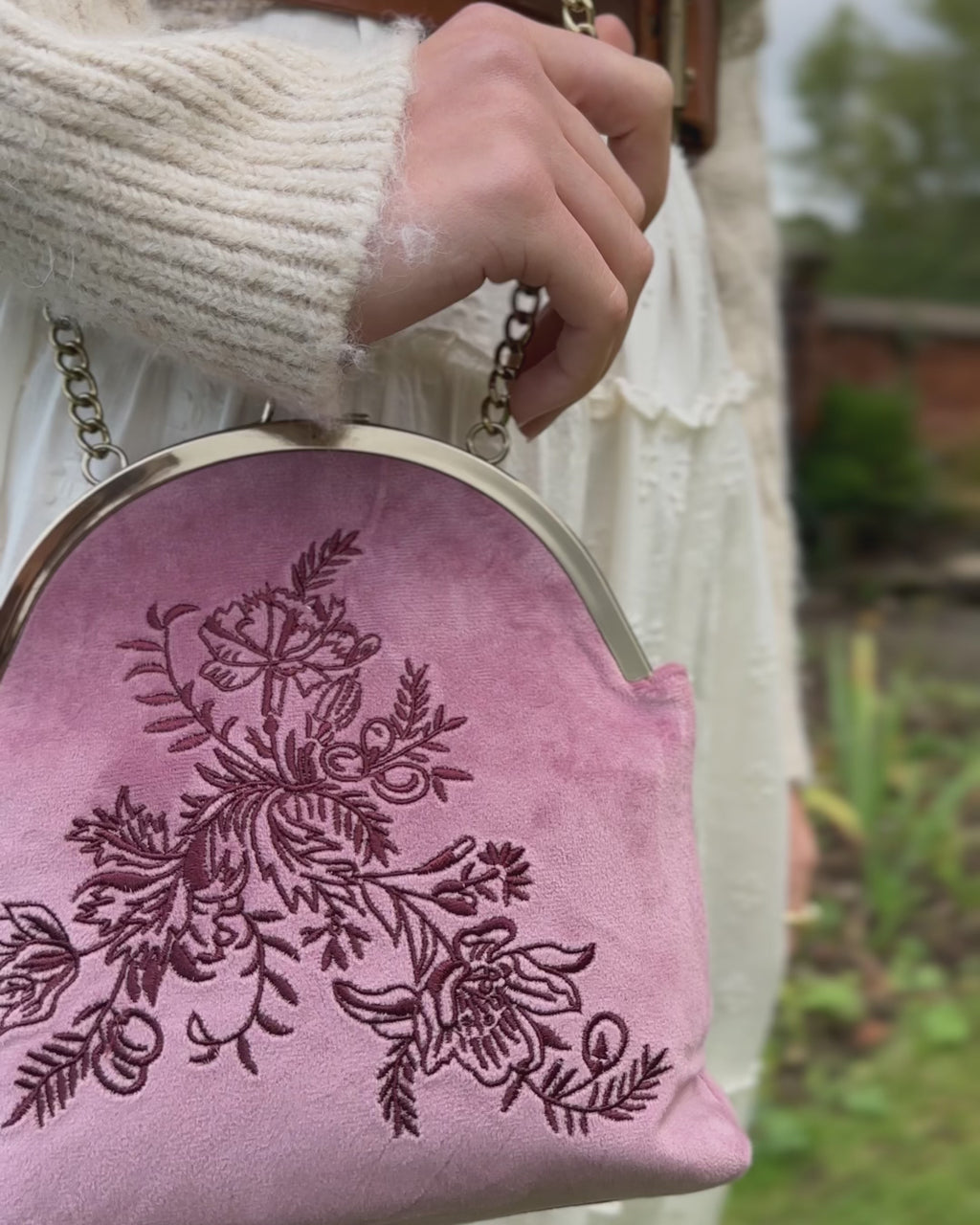 Victoriana Embroidered Bag Rose Pink Velvet