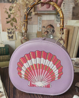 Embroidered Shell Lilac Bamboo Top Handle Bag