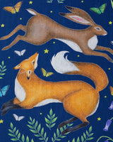 Catherine Rowe Hare & Fox Scarf with Tassels - Blue