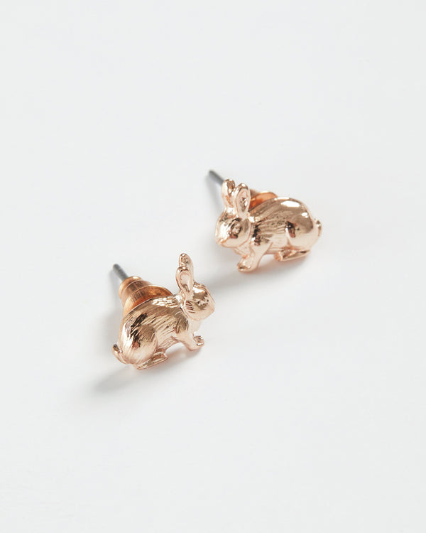 Rose Gold Rabbit Stud Earrings